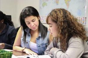 two female students reading