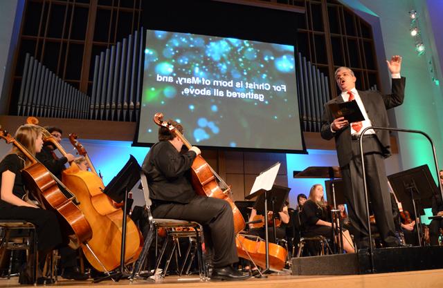 Dr. Tony Cunha directs the Campbellsville University Orchestra during last year's Tapestry. Cunha is serving as the interim dean of the School of Music. This year's Tapestry is Nov. 30. (Campbellsville University Photo by Naranchuluu Amarsanaa)